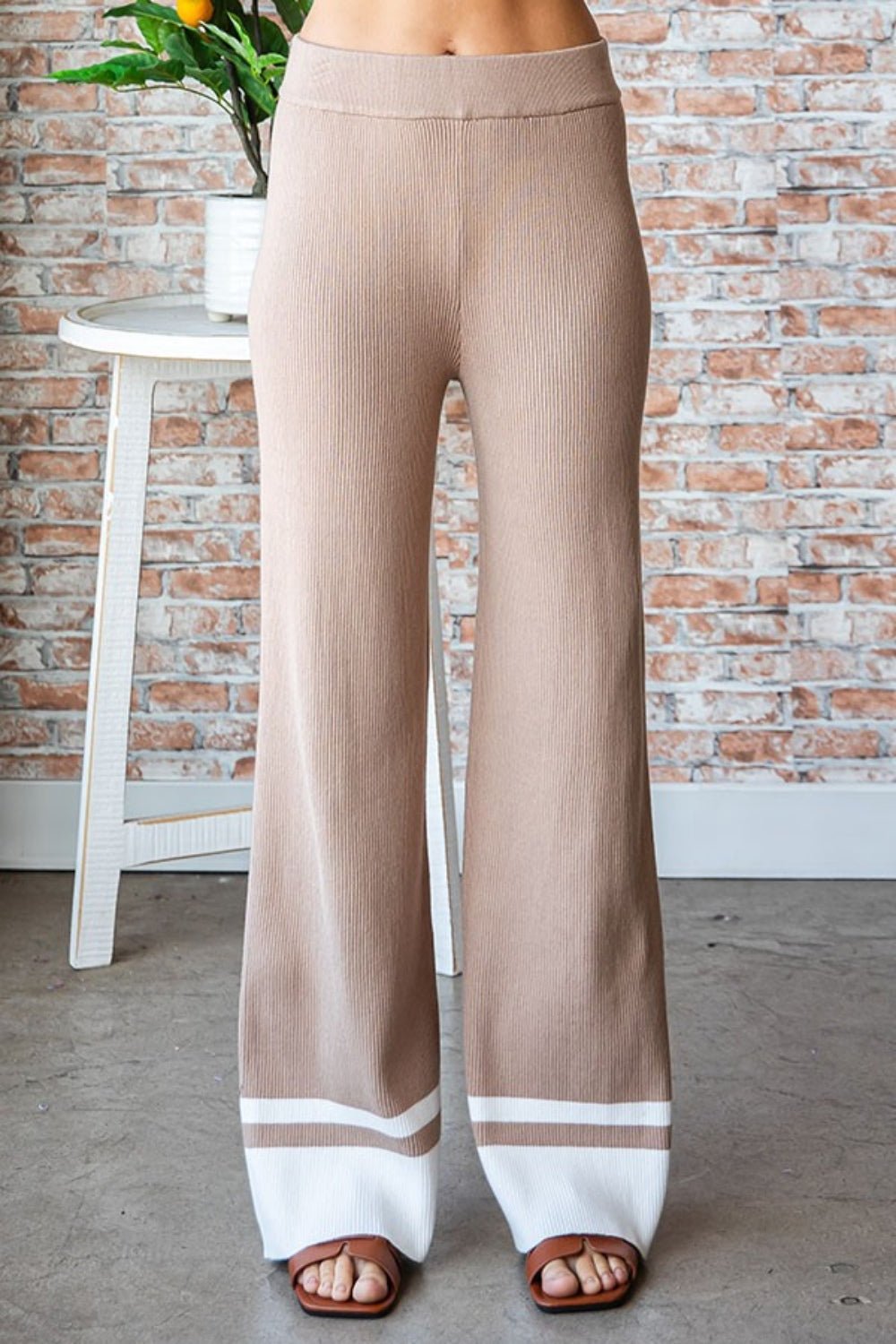 First LoveContrast Rib Knit Pants in Mocha