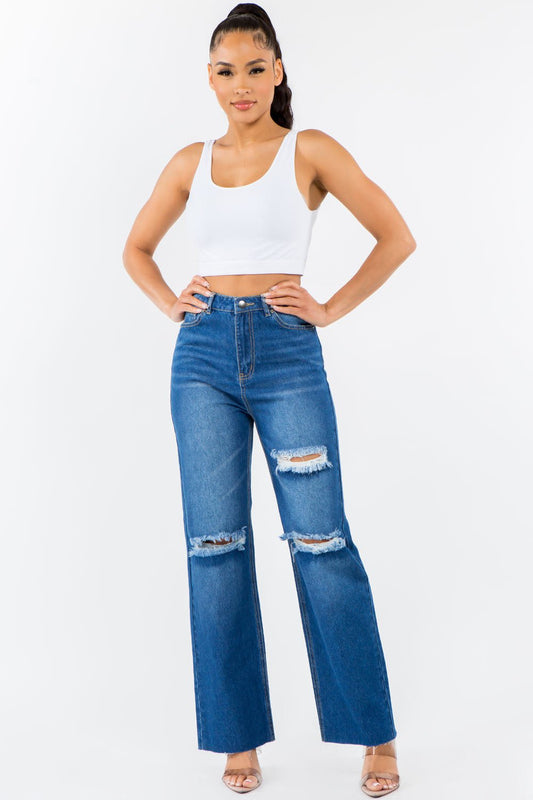 American BaziHigh Waist Distressed Wide Leg Jeans