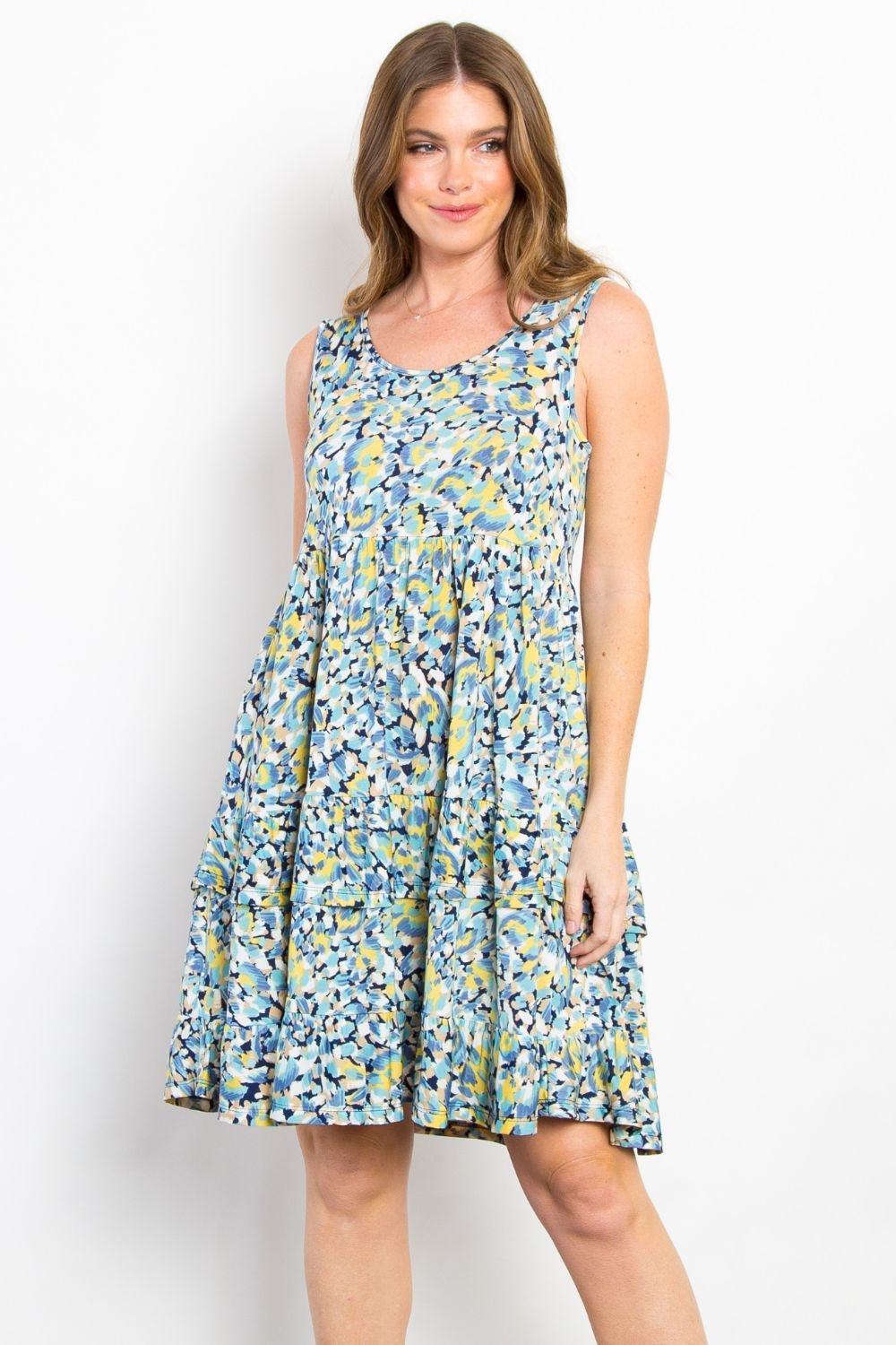 BE StageBlue Print Wrinkle Free Fabric Sleeveless Mini Dress