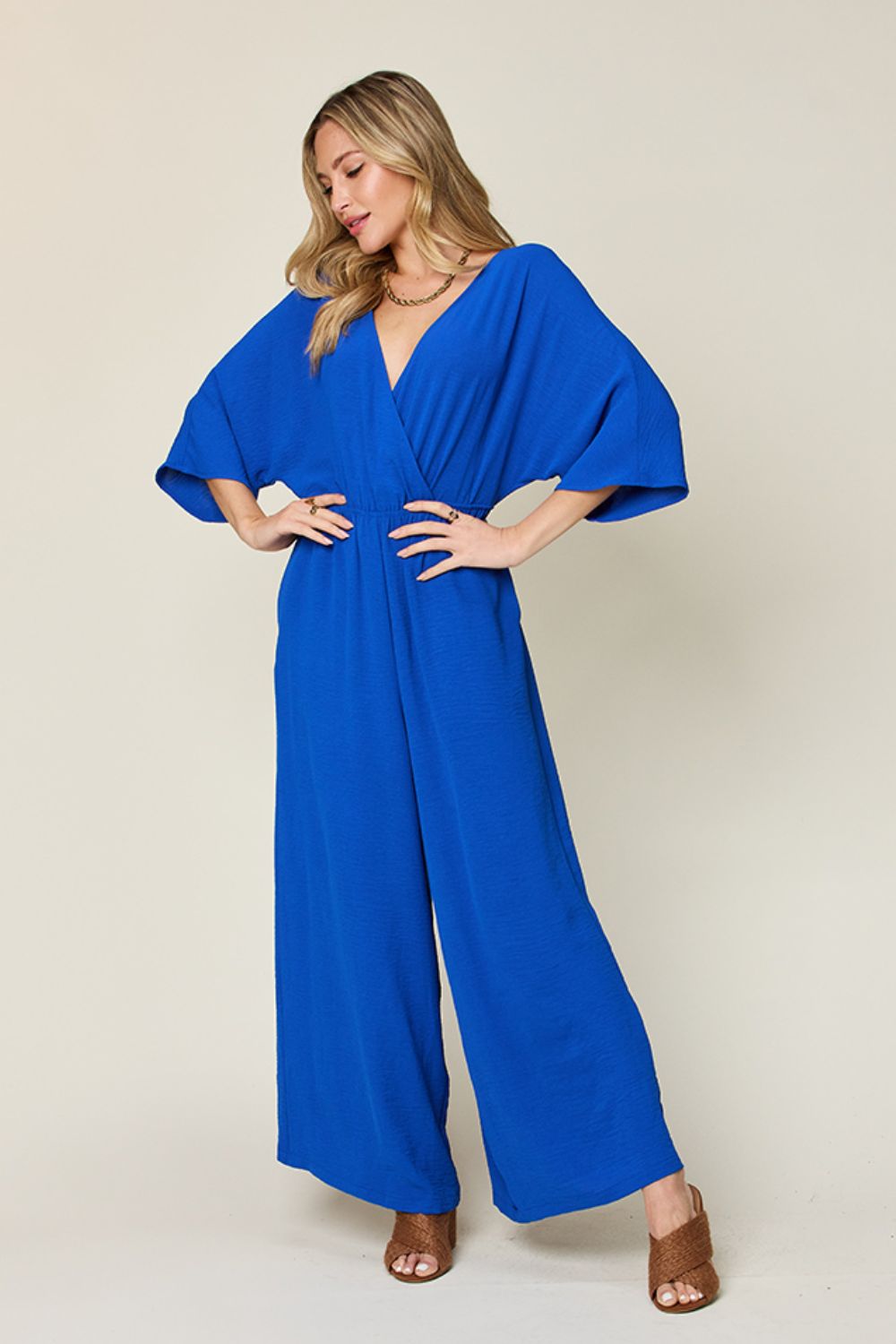 Double TakeHalf Sleeve Wide Leg Jumpsuit