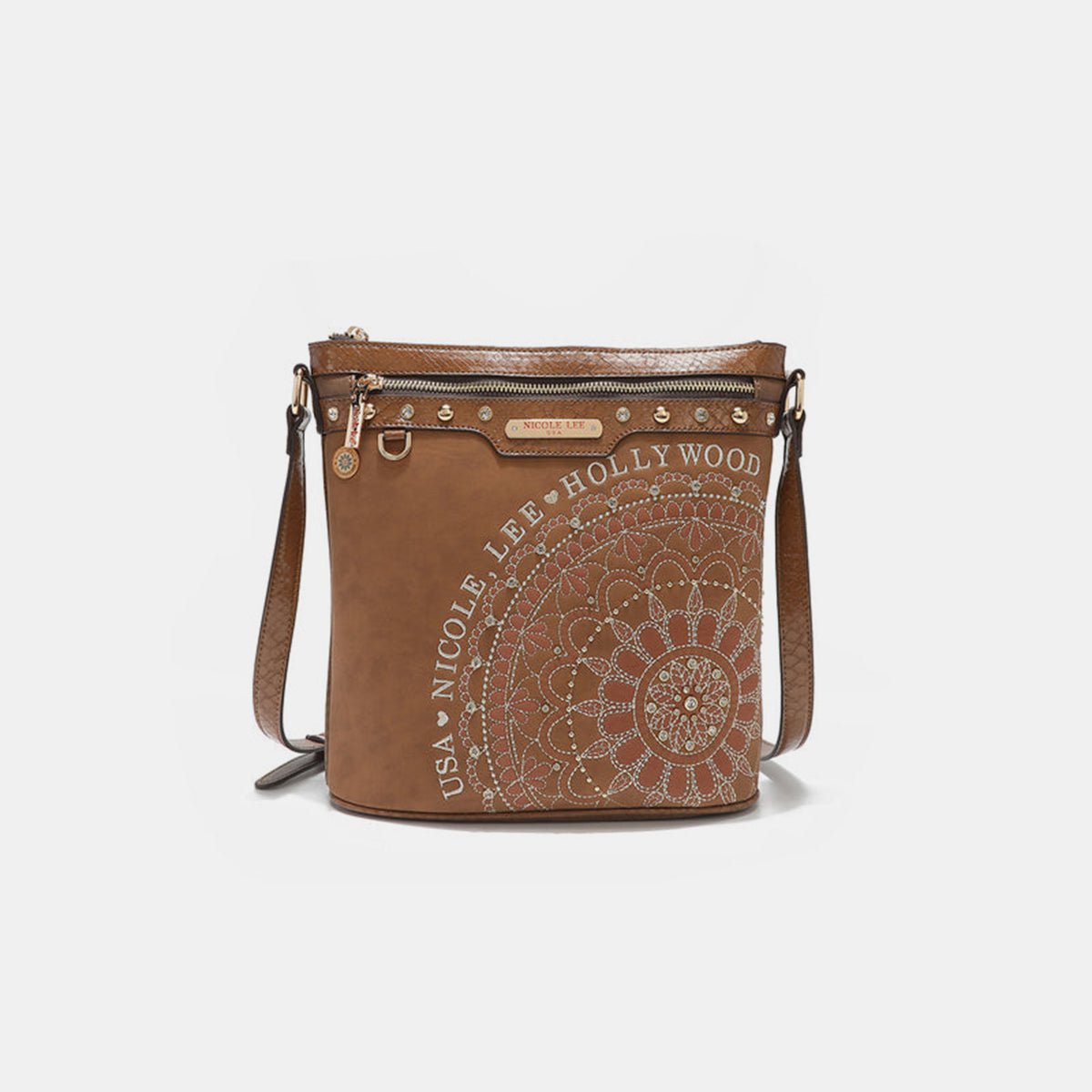 Nicole Lee USAVegan Leather Inlaid Rhinestone Cross Body Bag