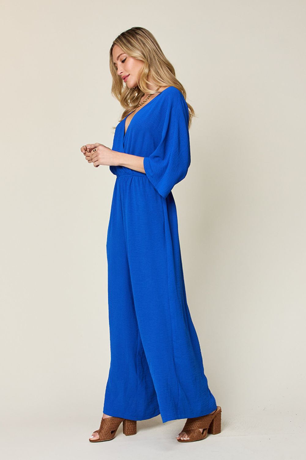 Double TakeHalf Sleeve Wide Leg Jumpsuit