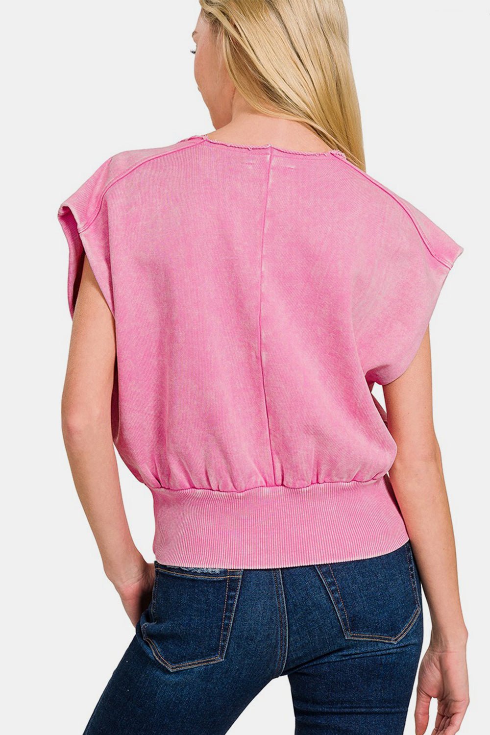 ZenanaWashed Cotton Boat Neck Dolman Sleeve Top in Candy Pink