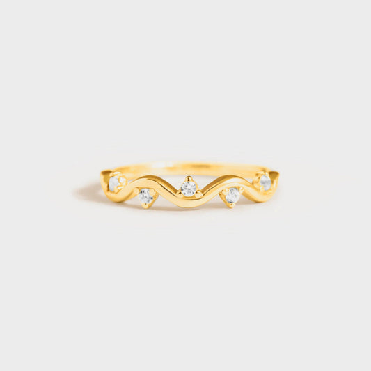 Beach Rose Co.Inlaid Zircon Wave Ring