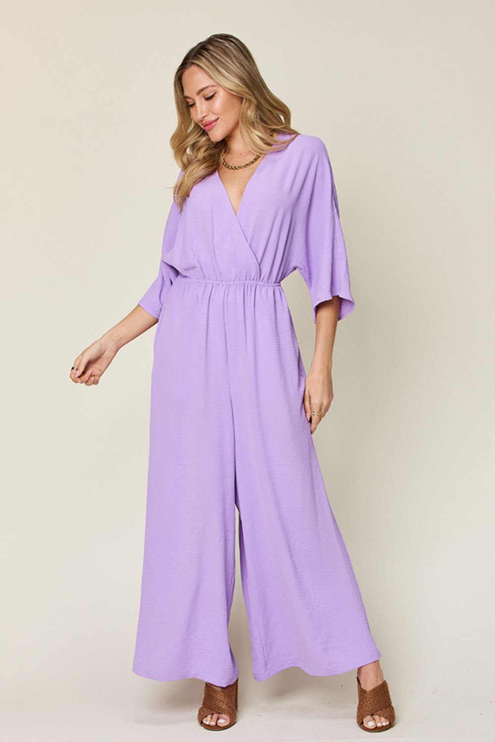 Double TakeHalf Sleeve Wide Leg Jumpsuit