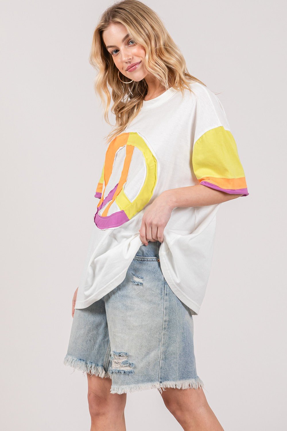 SAGE+FIGMulticolor Color Block Peace Sign Applique T - Shirt