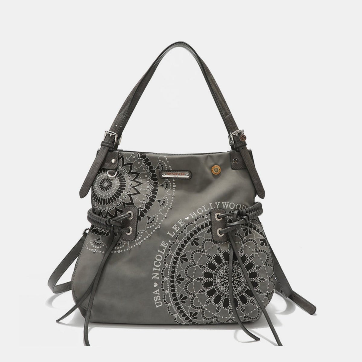 Nicole Lee USAVegan Leather Tassel Rhinestone Hobo Bag