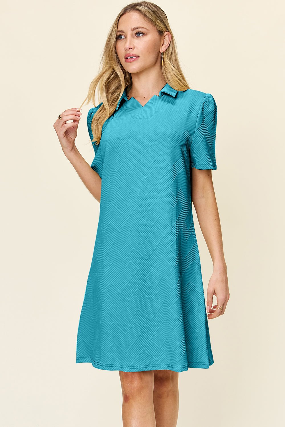 Double TakeTextured Short Sleeve Knee - Length Shirt Dress