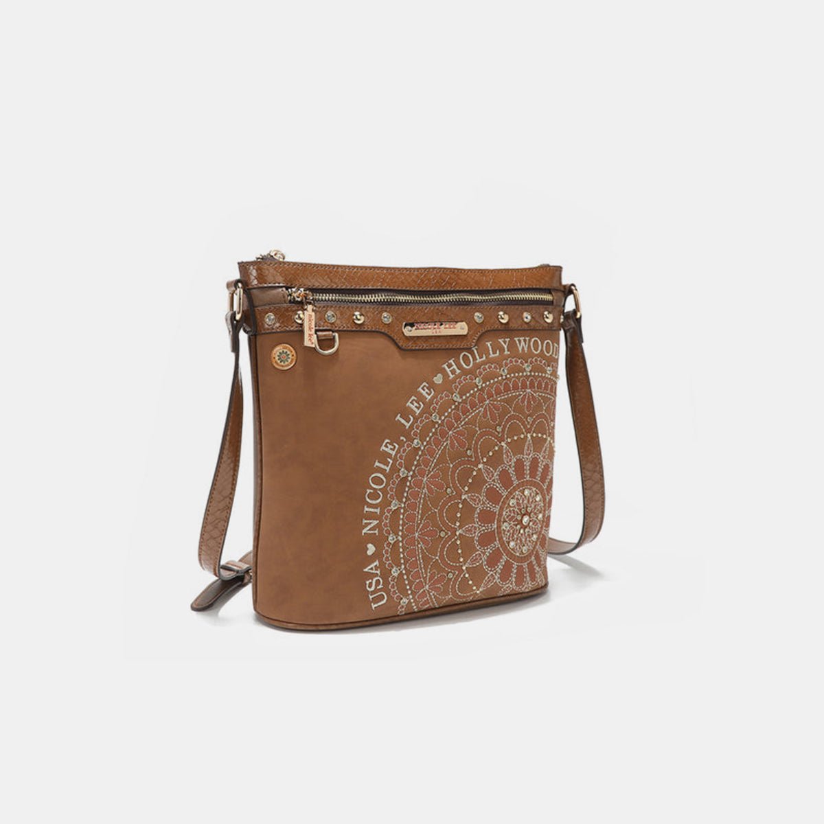 Nicole Lee USAVegan Leather Inlaid Rhinestone Cross Body Bag