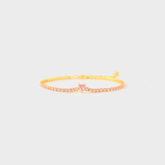 Beach Rose Co.Gold Heart Shape Inlaid Pink Zircon Tennis Bracelet