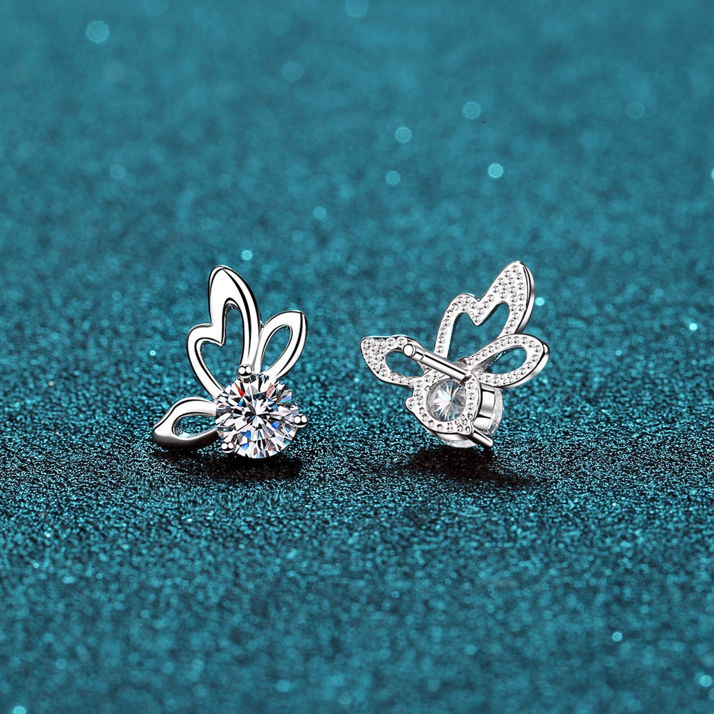 Beach Rose Co.Silver 1 Carat Moissanite Butterfly Shape Earrings