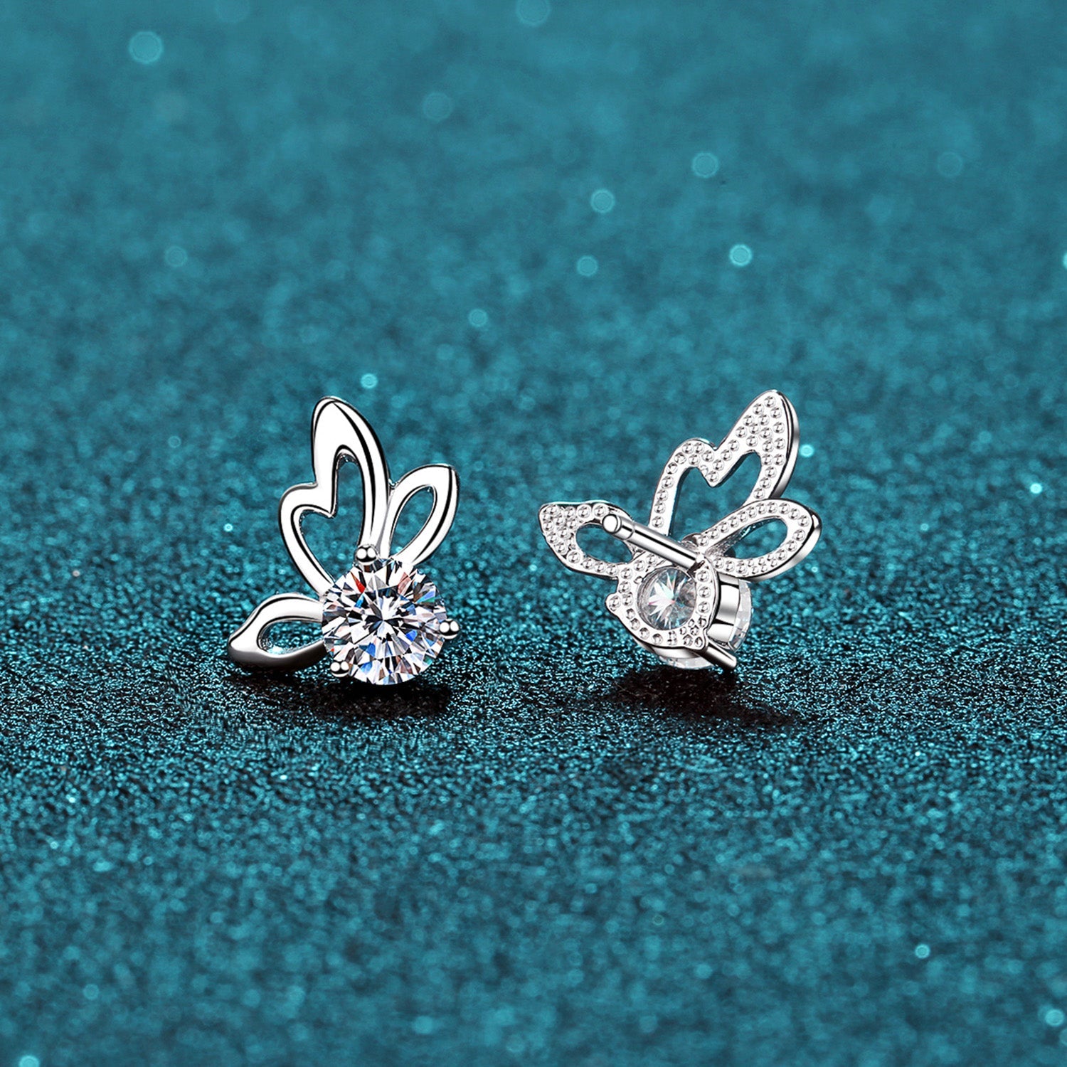 Beach Rose Co.Silver 1 Carat Moissanite Butterfly Shape Earrings