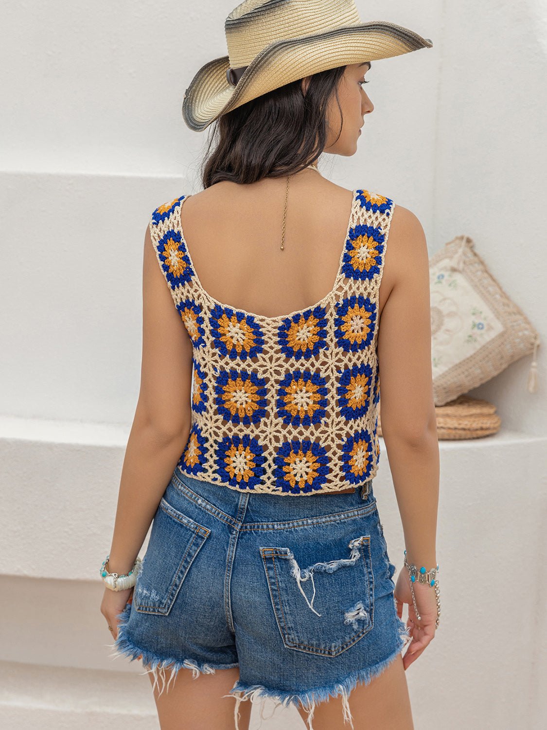 Beach Rose Co.Crochet Granny Square Crop Tank in Royal Blue