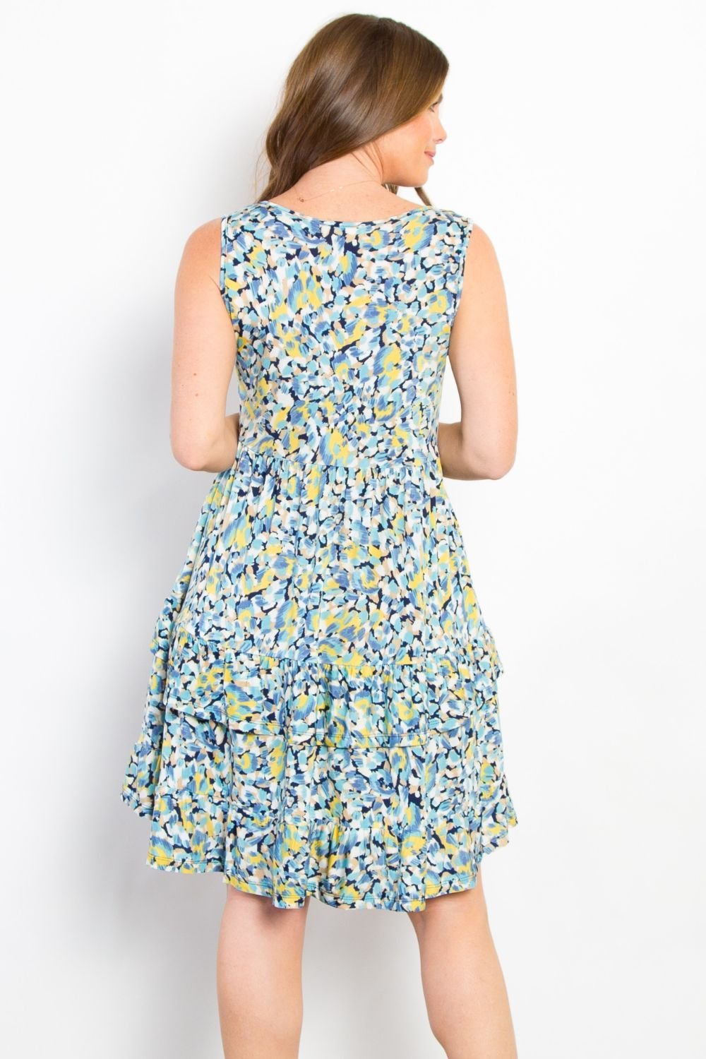 BE StageBlue Print Wrinkle Free Fabric Sleeveless Mini Dress