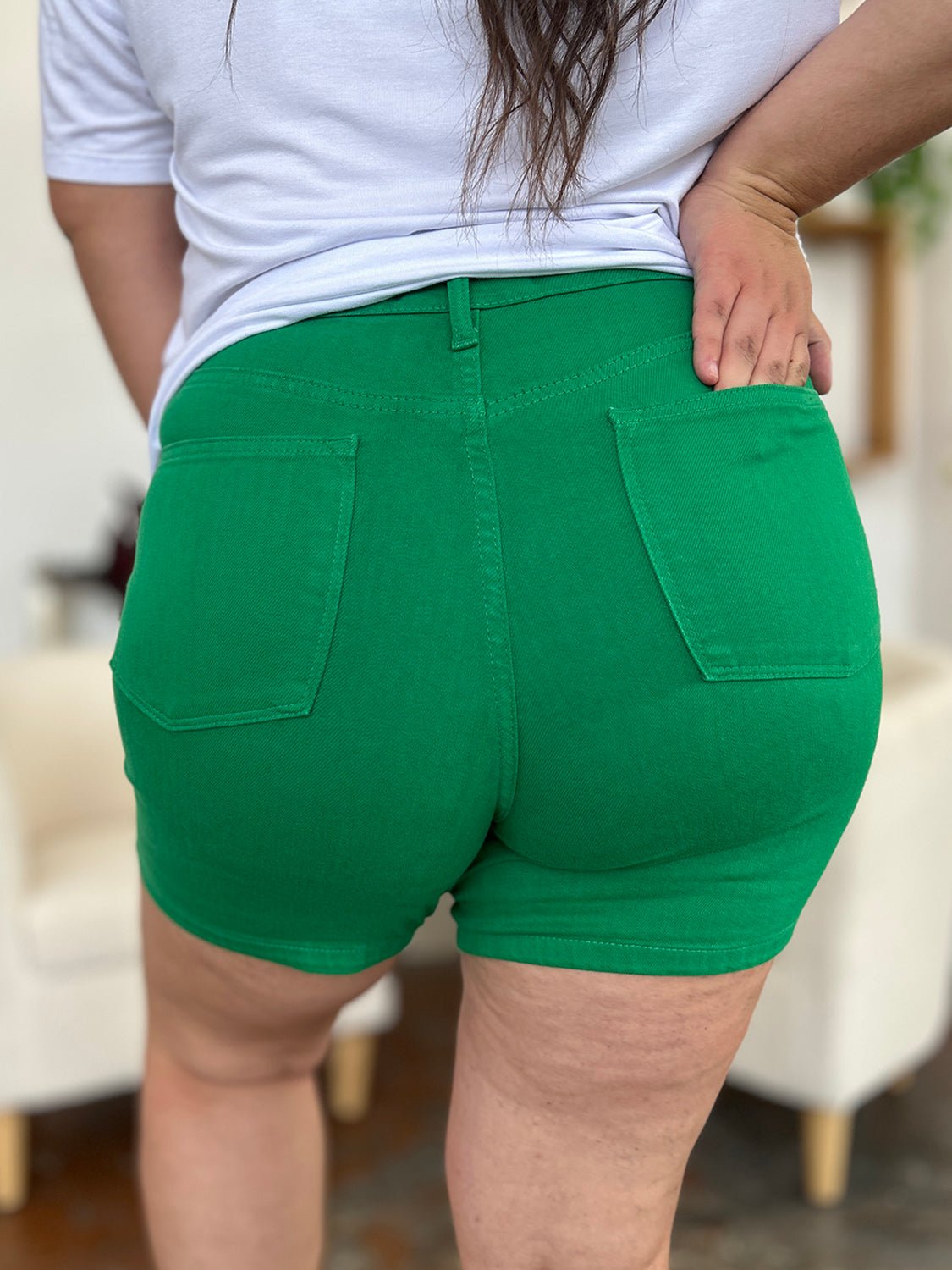 Judy BlueTummy Control Garment Dyed Denim Shorts in Kelly Green