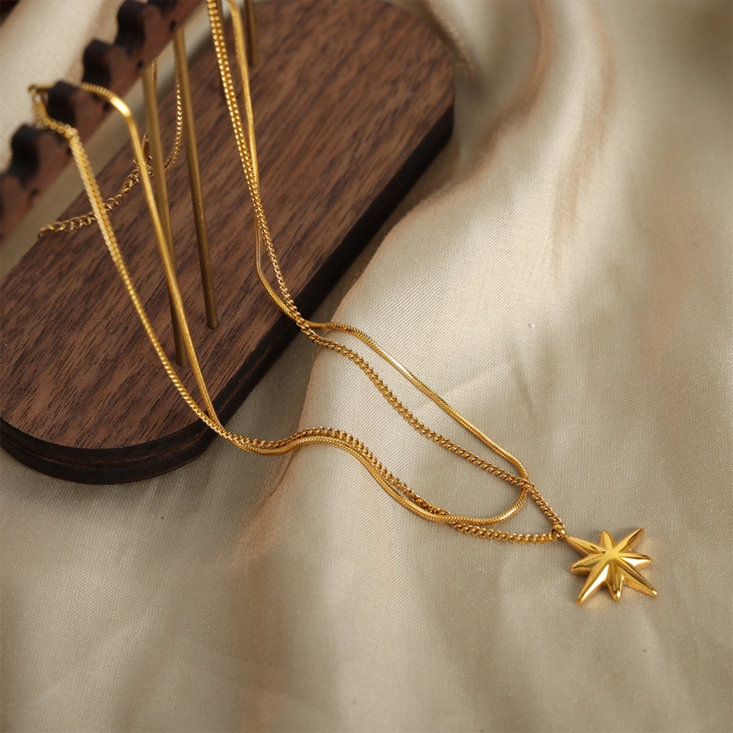 Beach Rose Co.Gold Star Pendant Double Strand Necklace