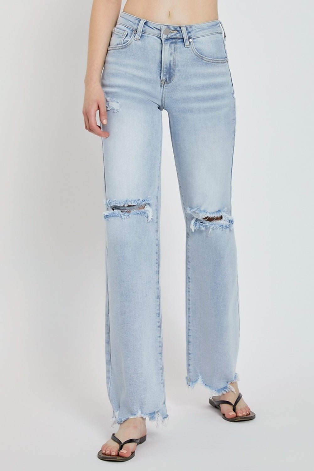 RISENLight Wash High Rise Distressed Wide Leg Jeans