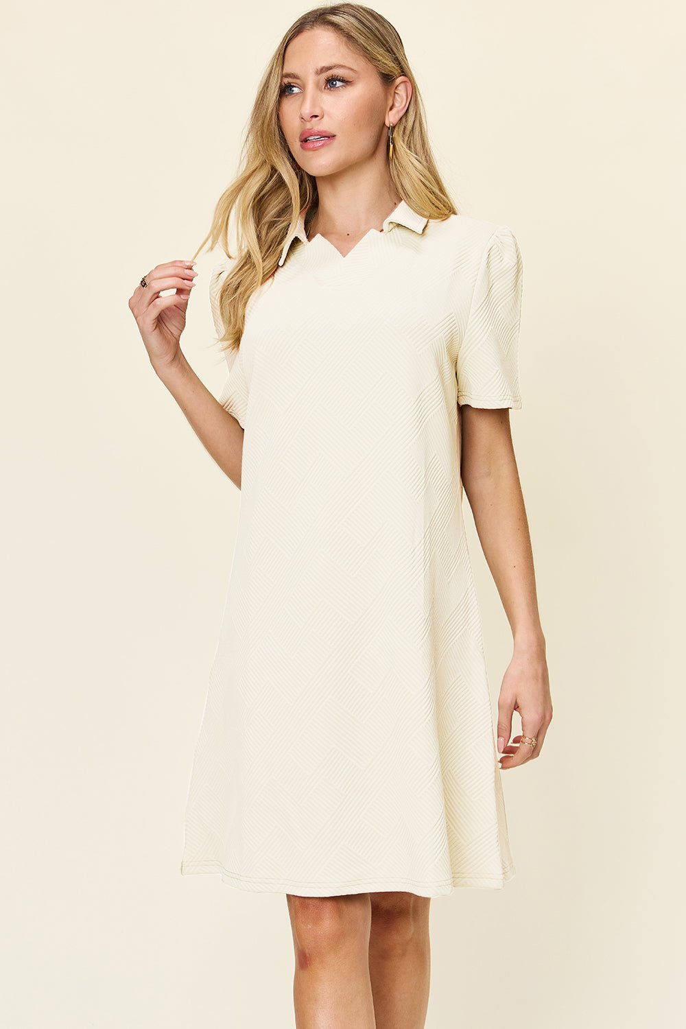 Double TakeTextured Short Sleeve Knee - Length Shirt Dress