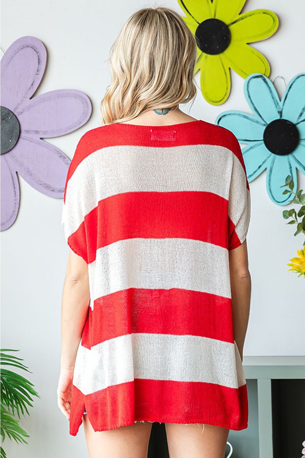 First LoveUSA Flag Drop Shoulder Knit Top