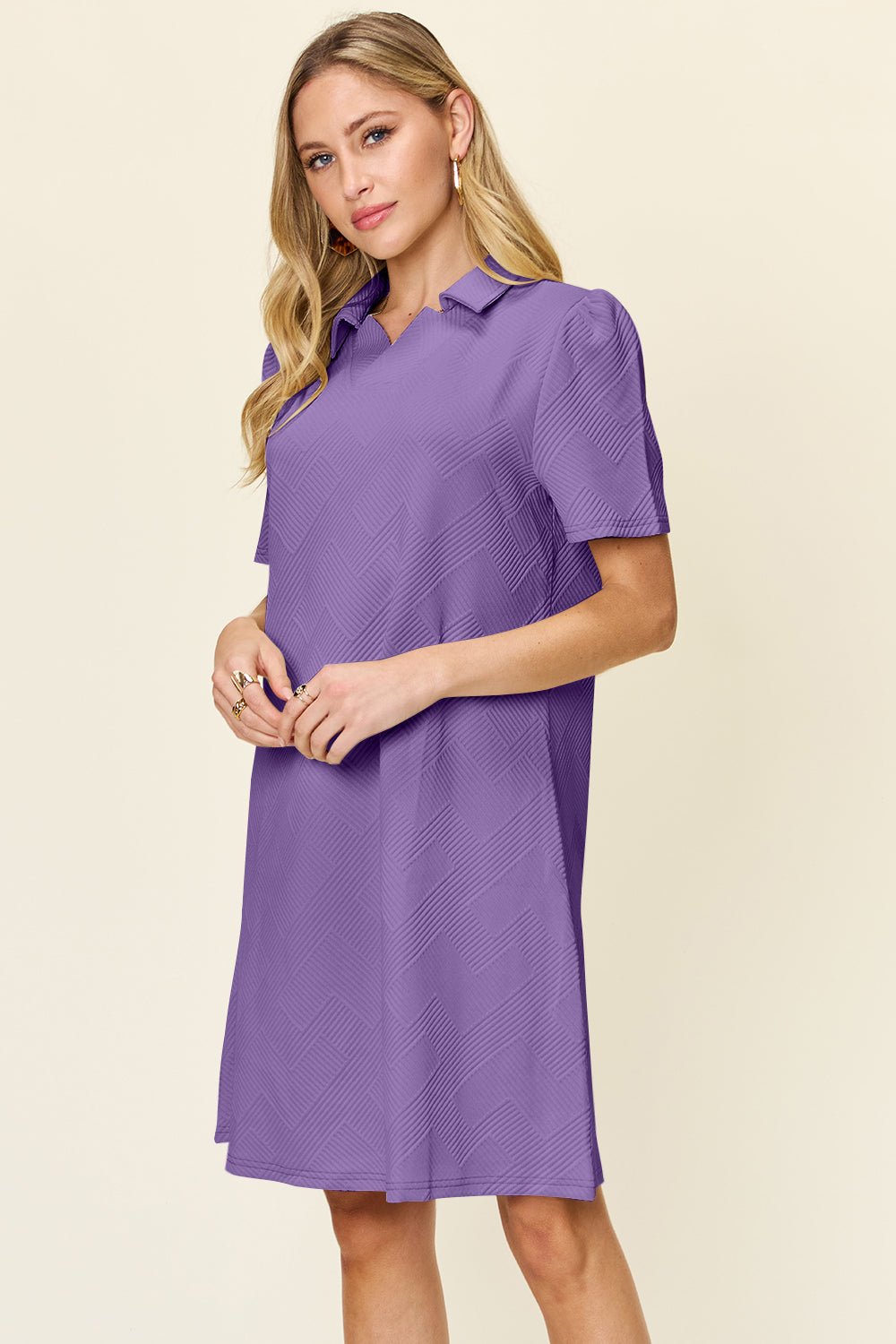 Double TakeTextured Short Sleeve Knee - Length Shirt Dress