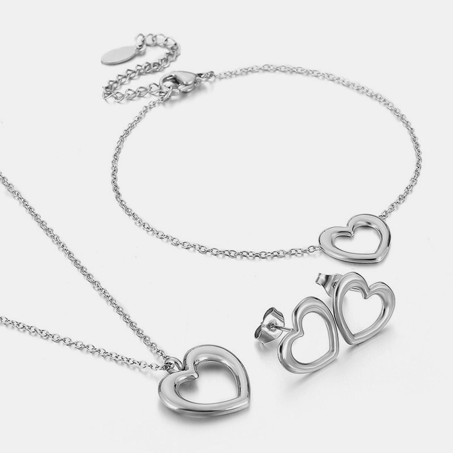 Beach Rose Co.Heart Pendant Necklace, Bracelet and Earrings Set