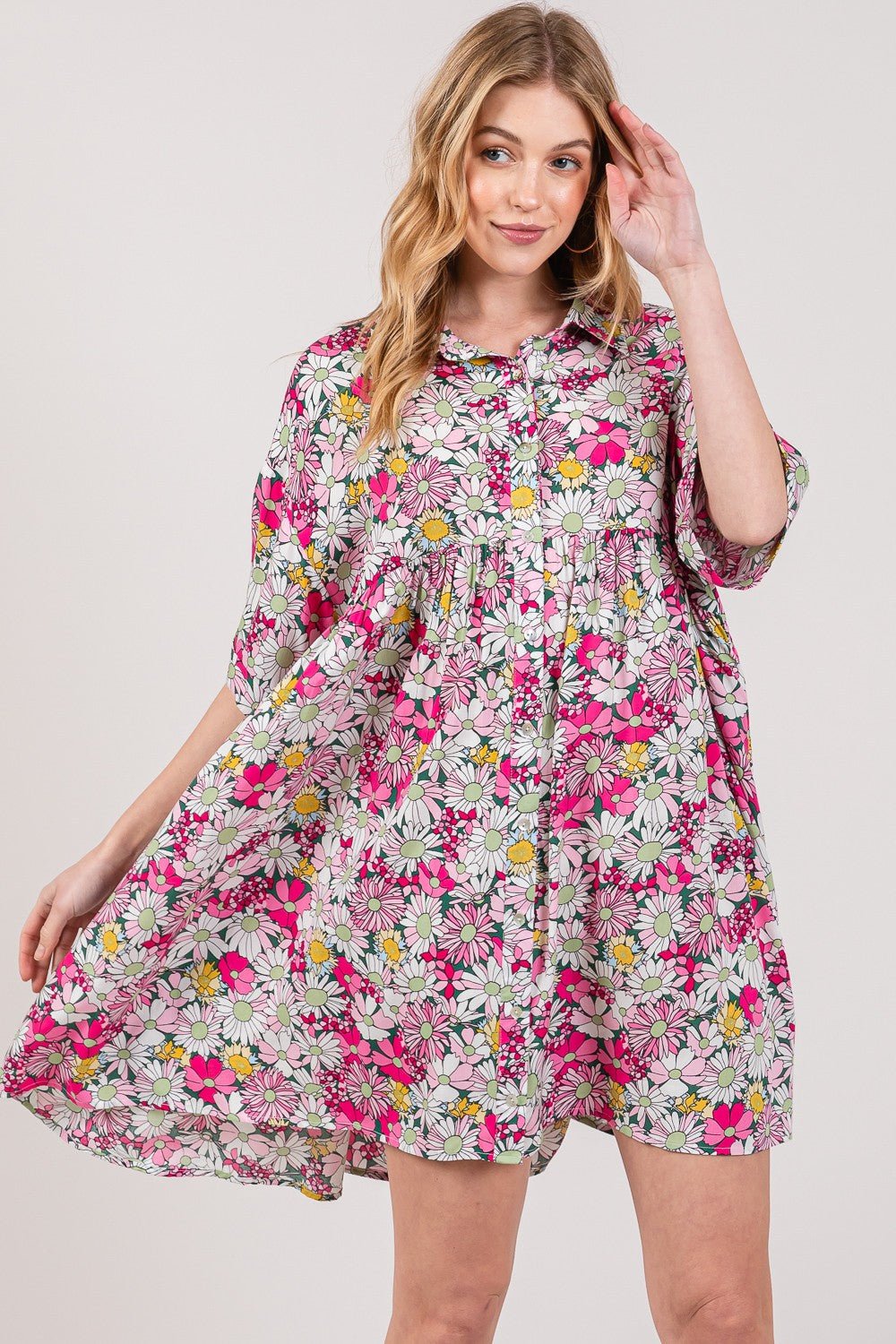 SAGE+FIGMulticolor Floral Button Down Mini Shirt Dress