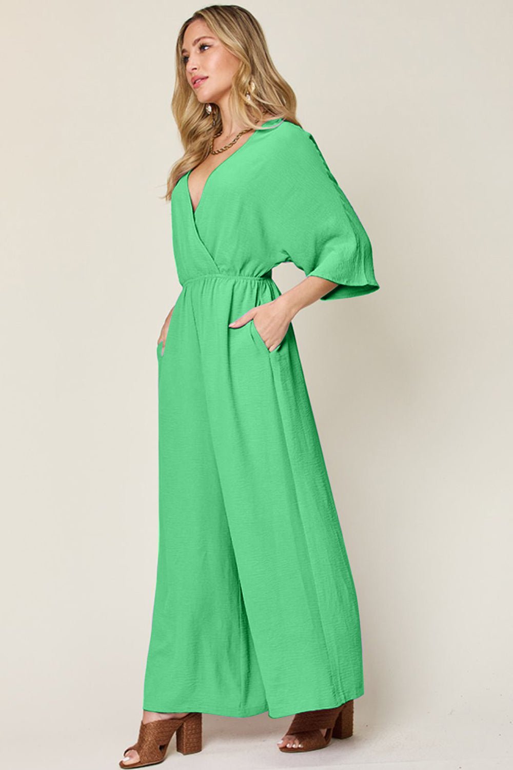 Double TakeHalf Sleeve Wide Leg Jumpsuit