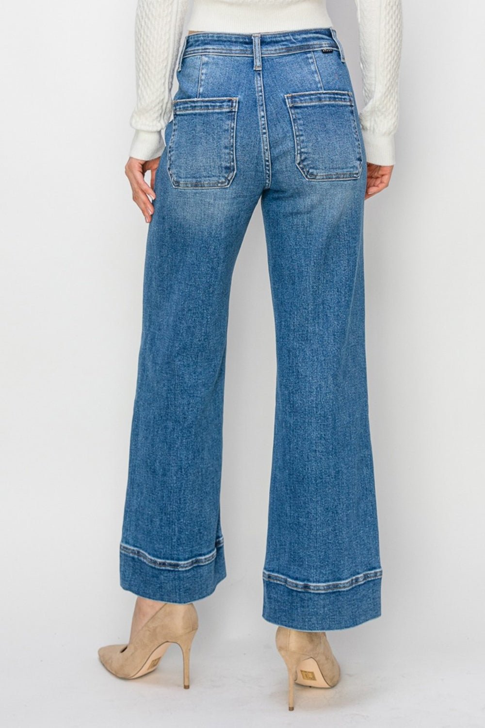 RISENMedium Wash High Rise Wide Leg Jeans