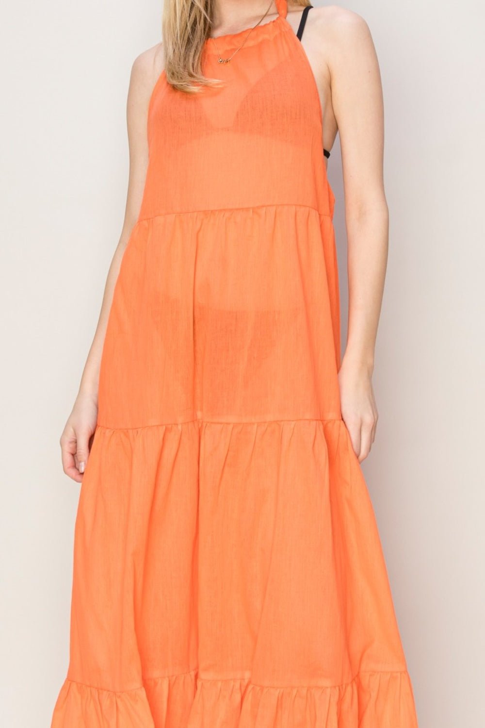 HYFVEHalter Neck Cover Up Maxi Dress in Orange