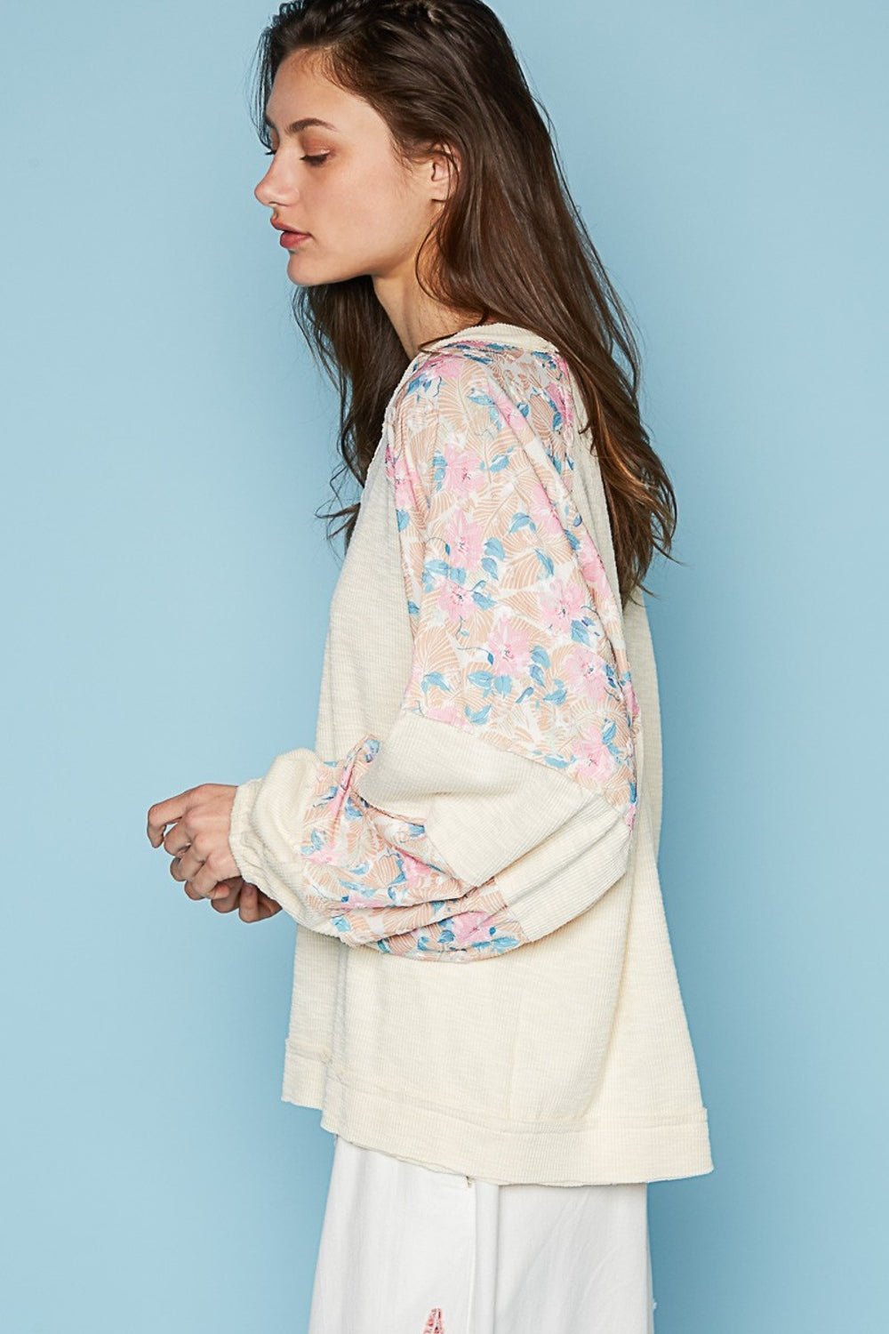 POLBalloon Sleeve Floral Top in Cream Multi