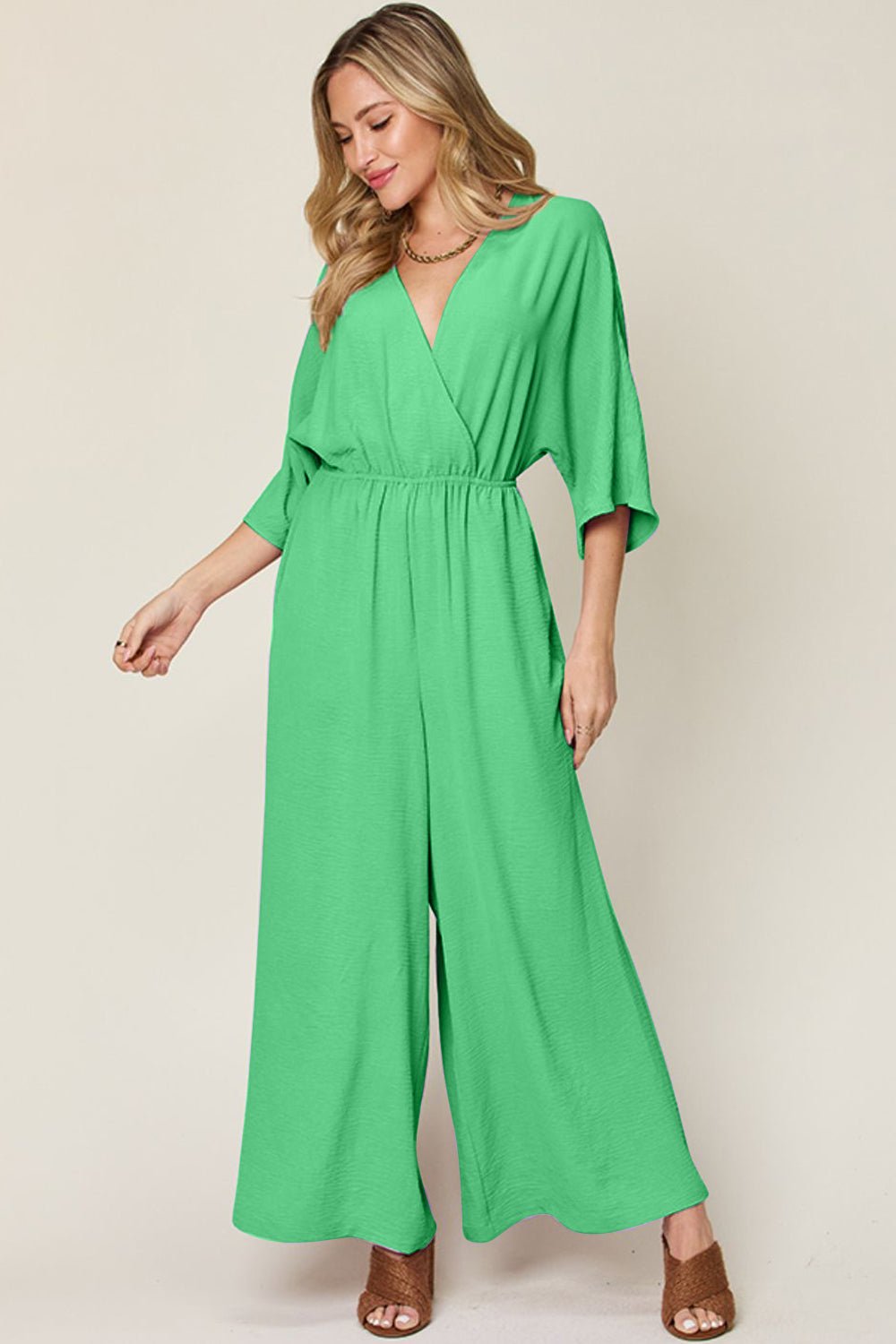 Double TakeHalf Sleeve Wide Leg Jumpsuit