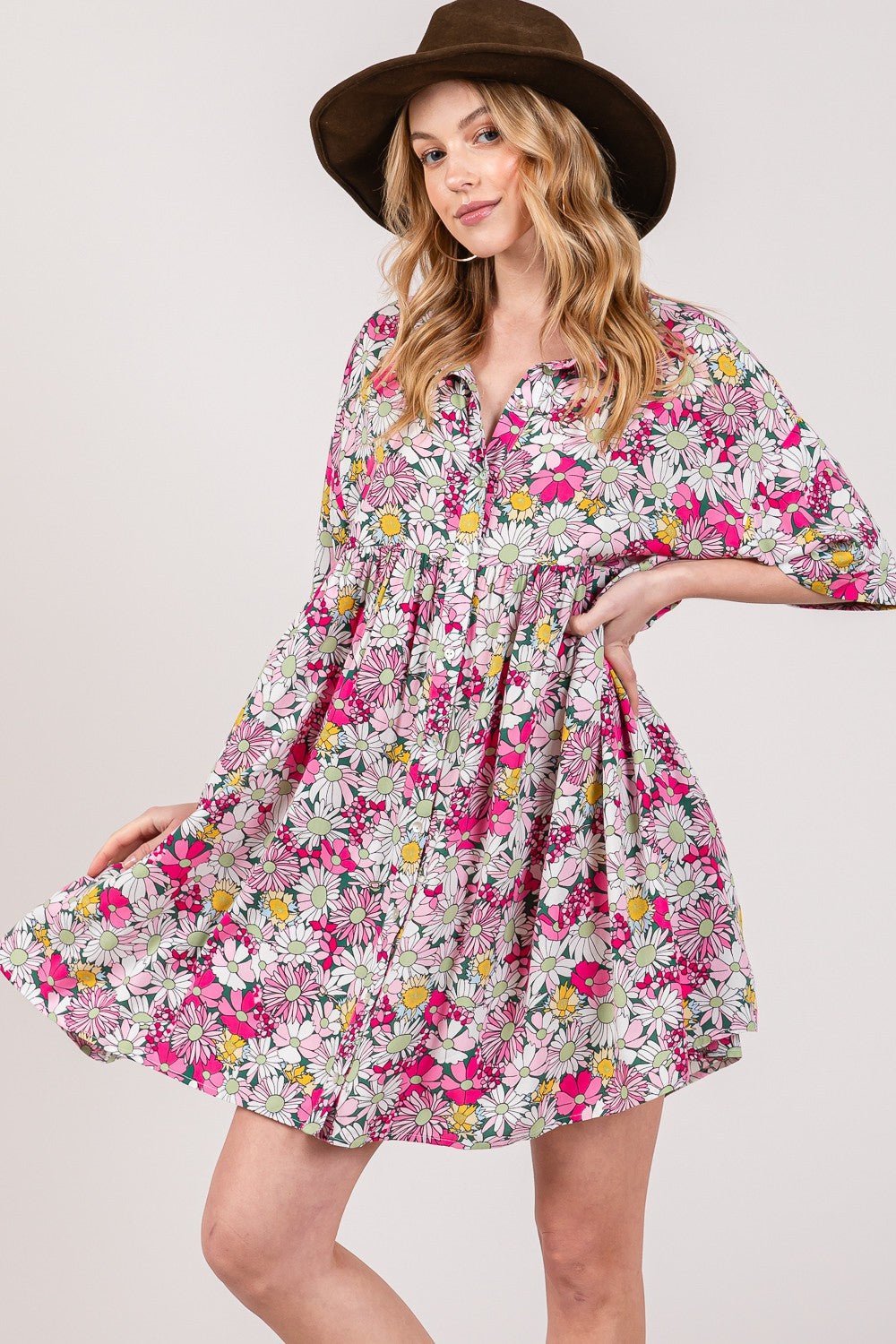 SAGE+FIGMulticolor Floral Button Down Mini Shirt Dress