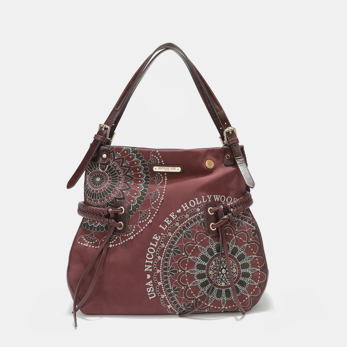 Nicole Lee USAVegan Leather Tassel Rhinestone Hobo Bag