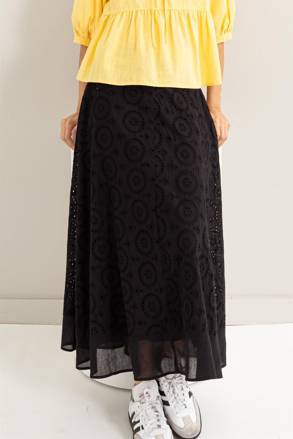 HYFVECotton Eyelet High - Waist Midi Skirt in Black