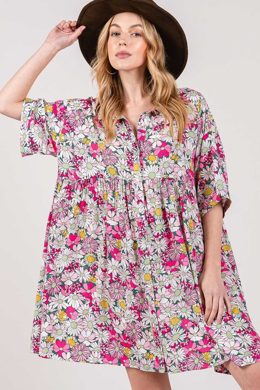 SAGE+FIGMulticolor Floral Button Down Mini Shirt Dress