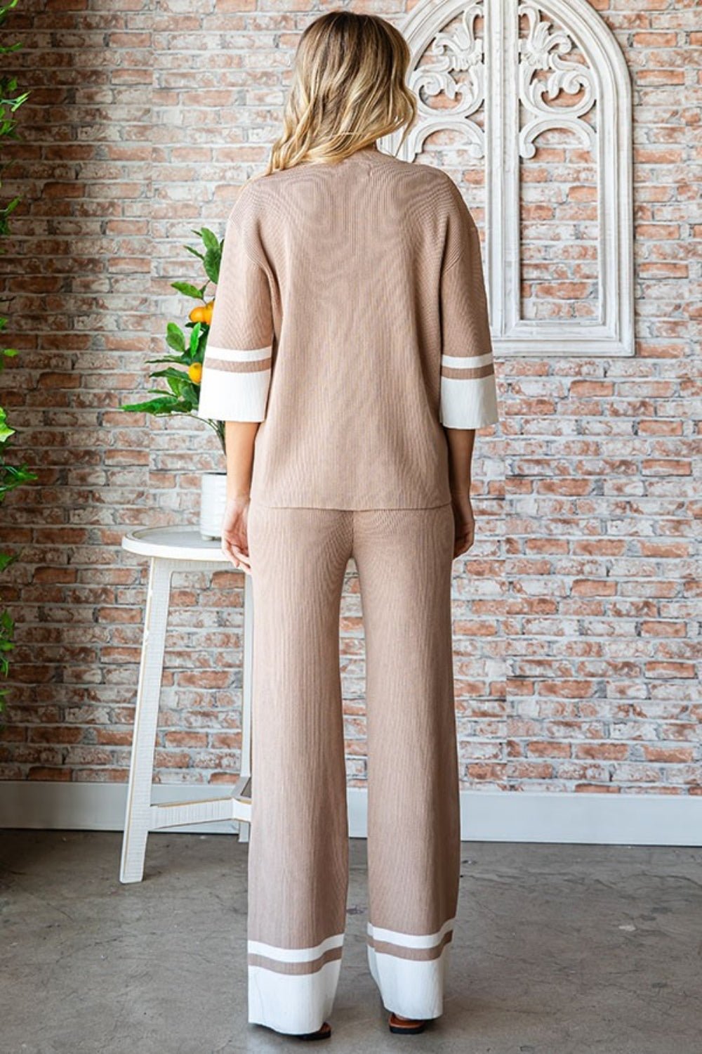 First LoveContrast Rib Knit Pants in Mocha