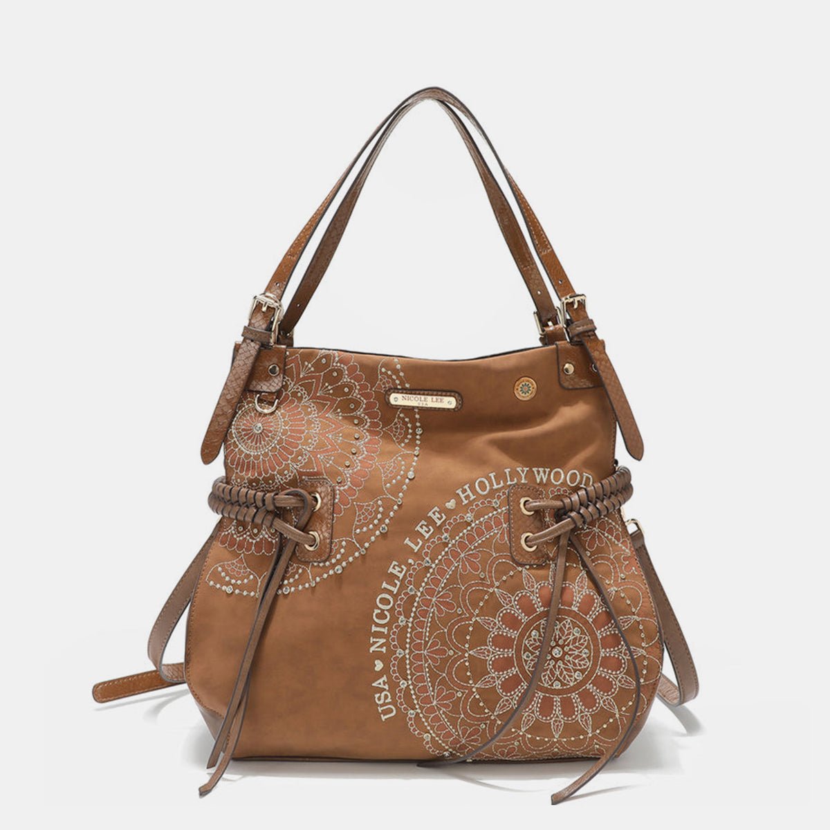 Nicole Lee USAVegan Leather Tassel Rhinestone Hobo Bag