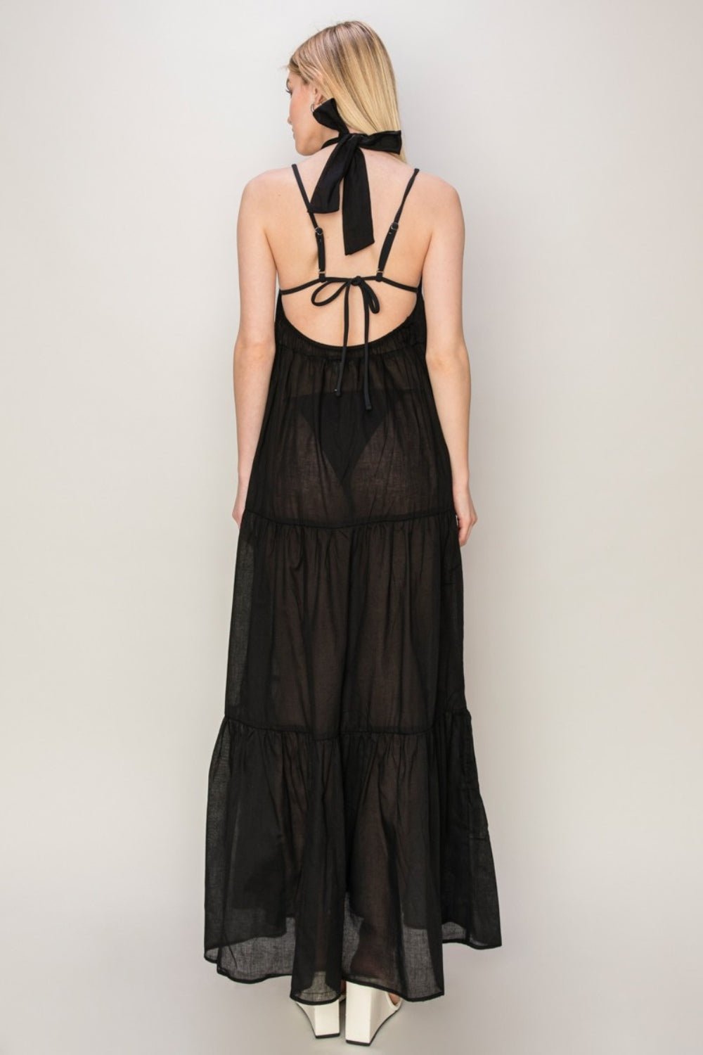 HYFVEHalter Neck Cover Up Maxi Dress in Black