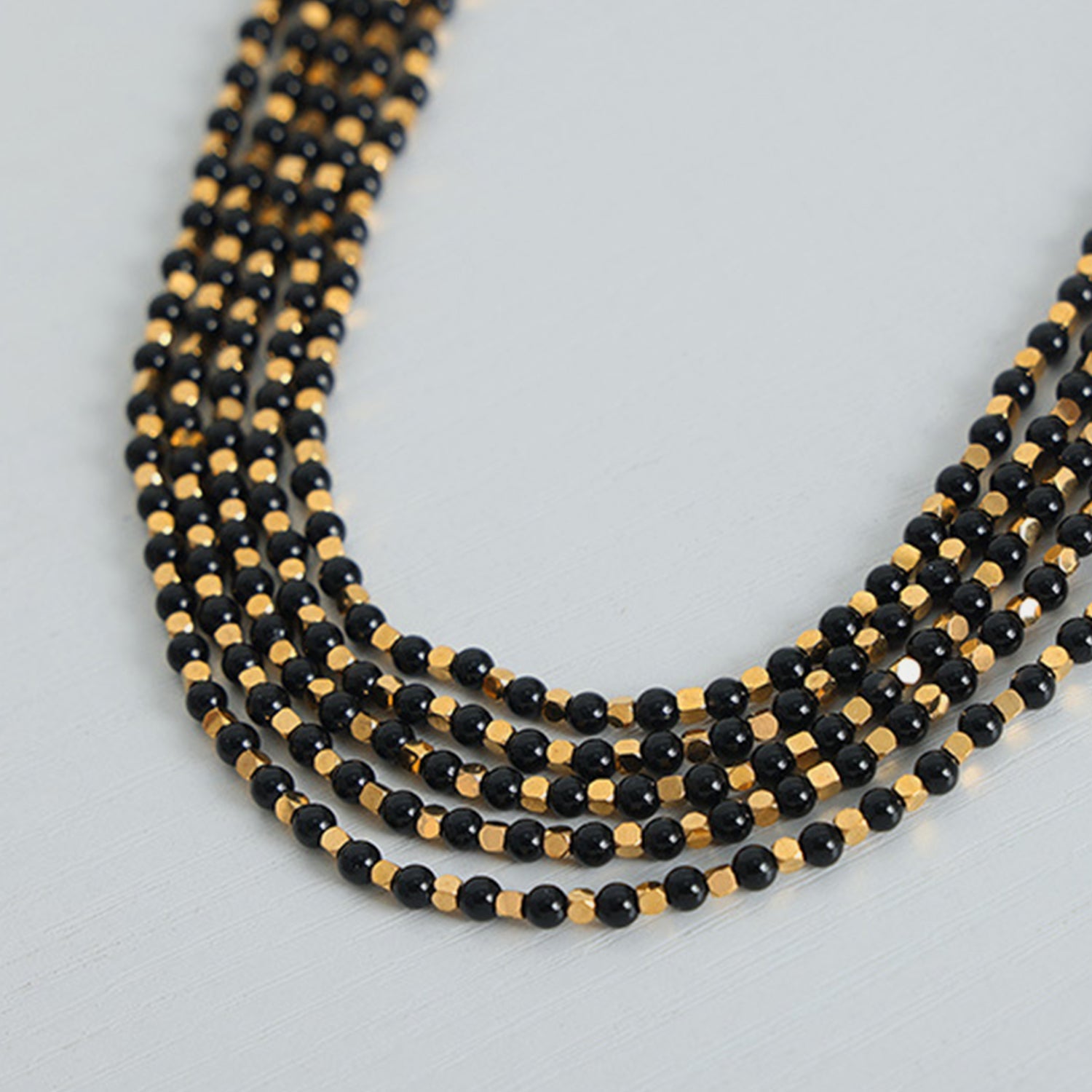 Beach Rose Co.Gold & Black Agate Beaded Necklace