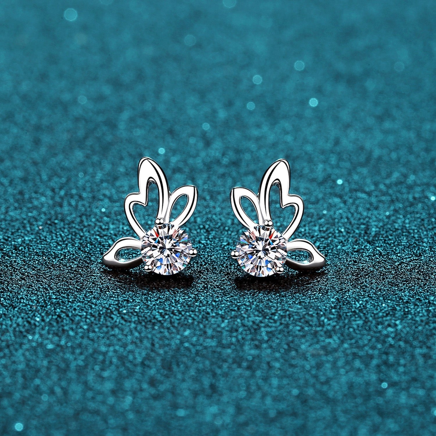 Beach Rose Co.Silver 1 Carat Moissanite Butterfly Shape Earrings