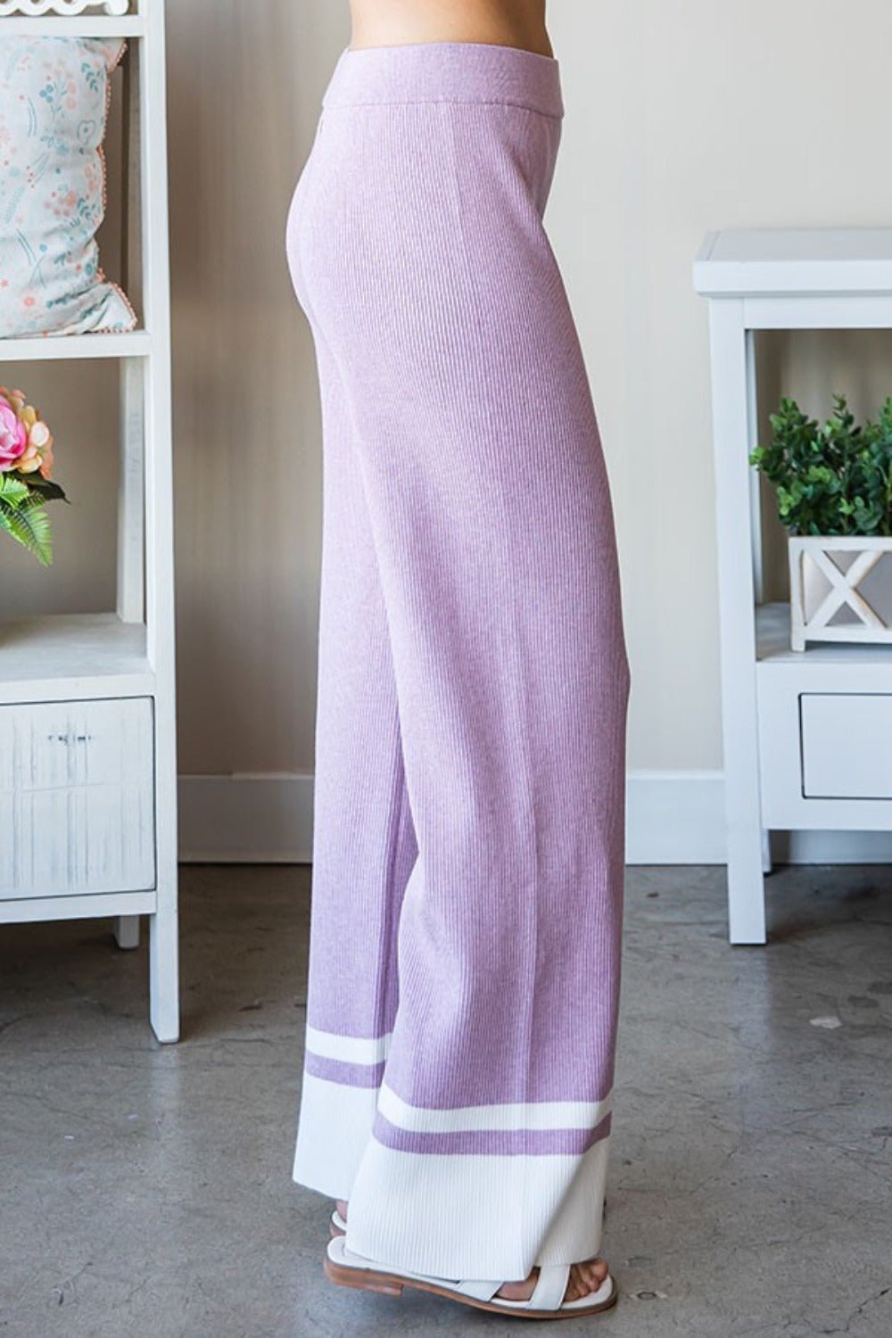 First LoveContrast Rib Knit Pants in Pale Lilac