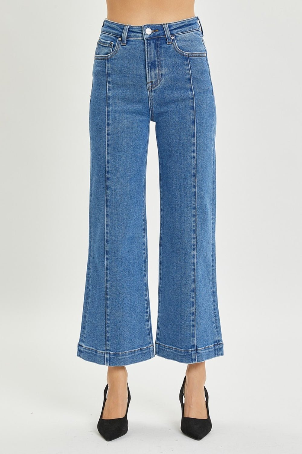 RISENMedium Wash High Rise Wide Leg Jeans