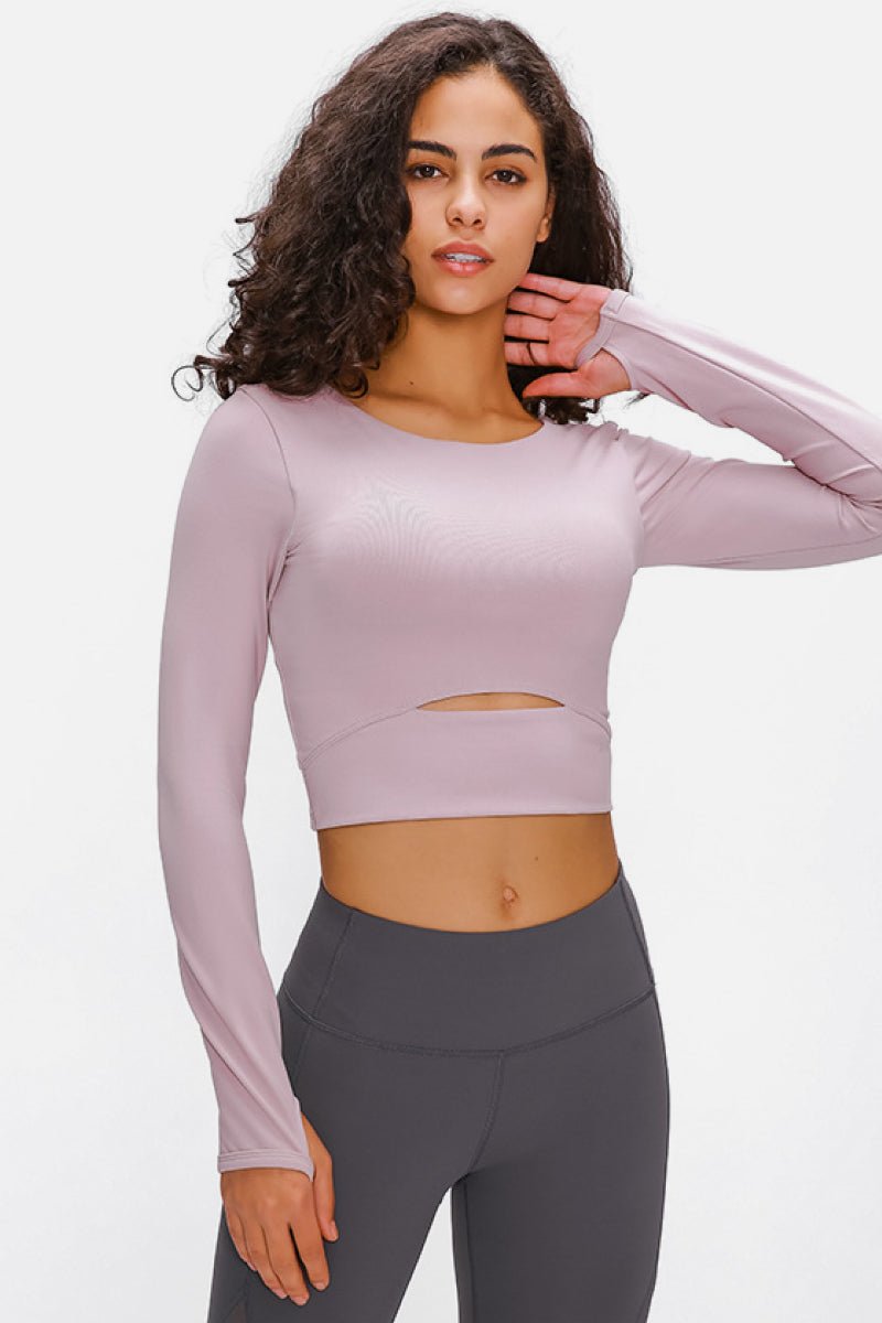 Beach Rose Co.Long Sleeve Thumb Loop Active Cropped Top