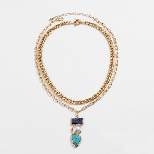 Beach Rose Co.Gold Pearl & Turquoise 2 - Piece Necklace Set