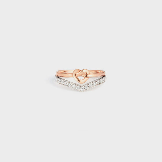 Beach Rose Co.Silver & Rose Gold Knotted Heart Zircon Ring