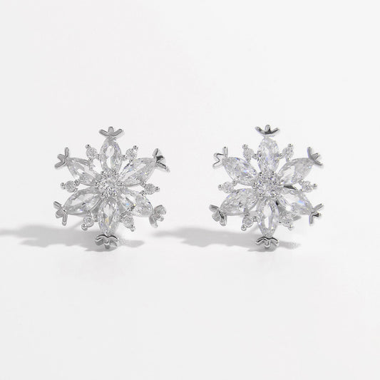 Beach Rose Co.Silver Zircon Snowflake Stud Earrings