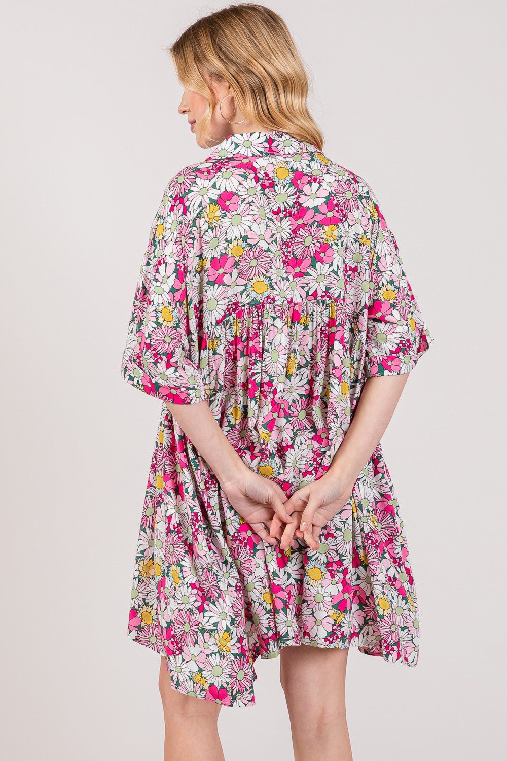 SAGE+FIGMulticolor Floral Button Down Mini Shirt Dress