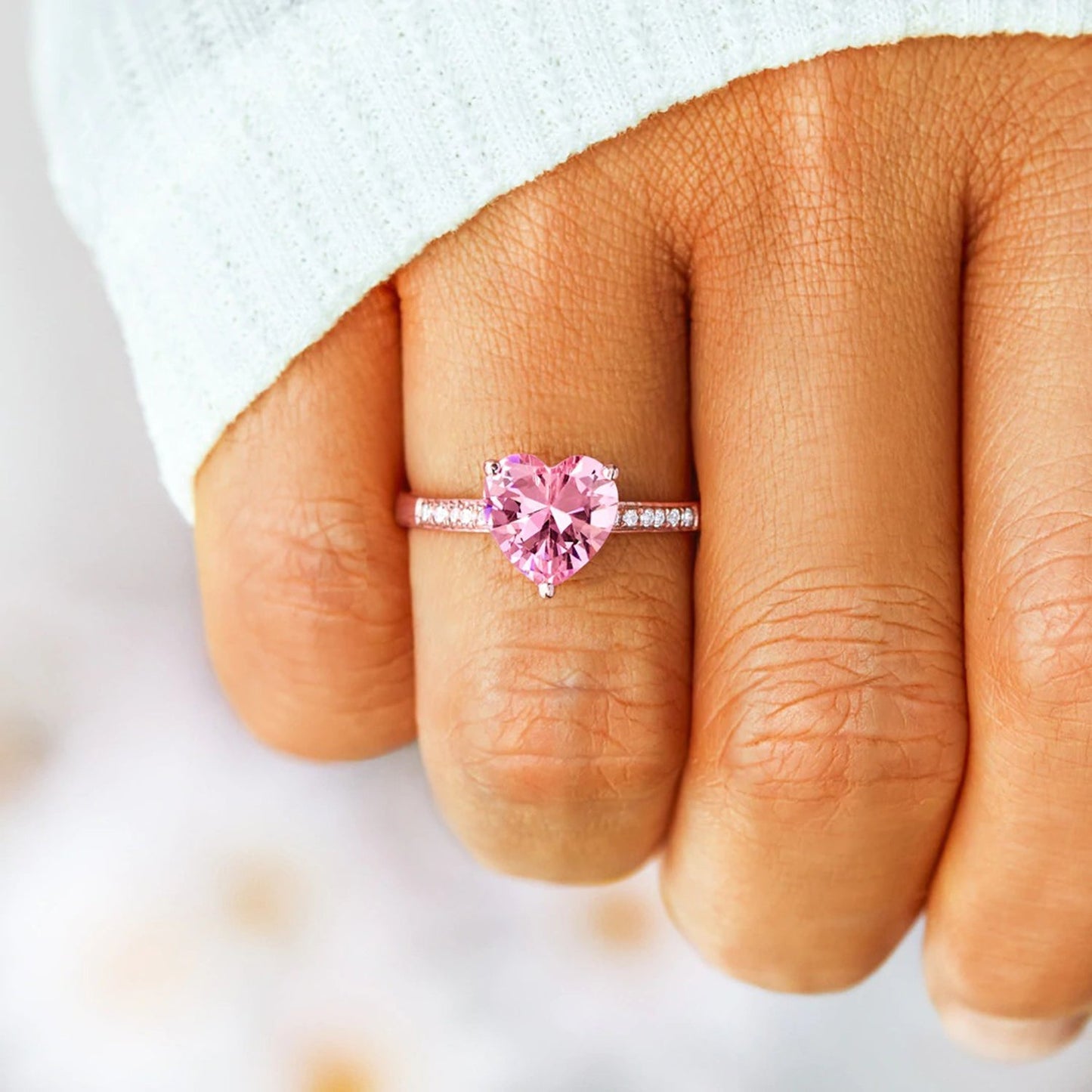 Beach Rose Co.Rose Gold Pink Zircon Heart Ring