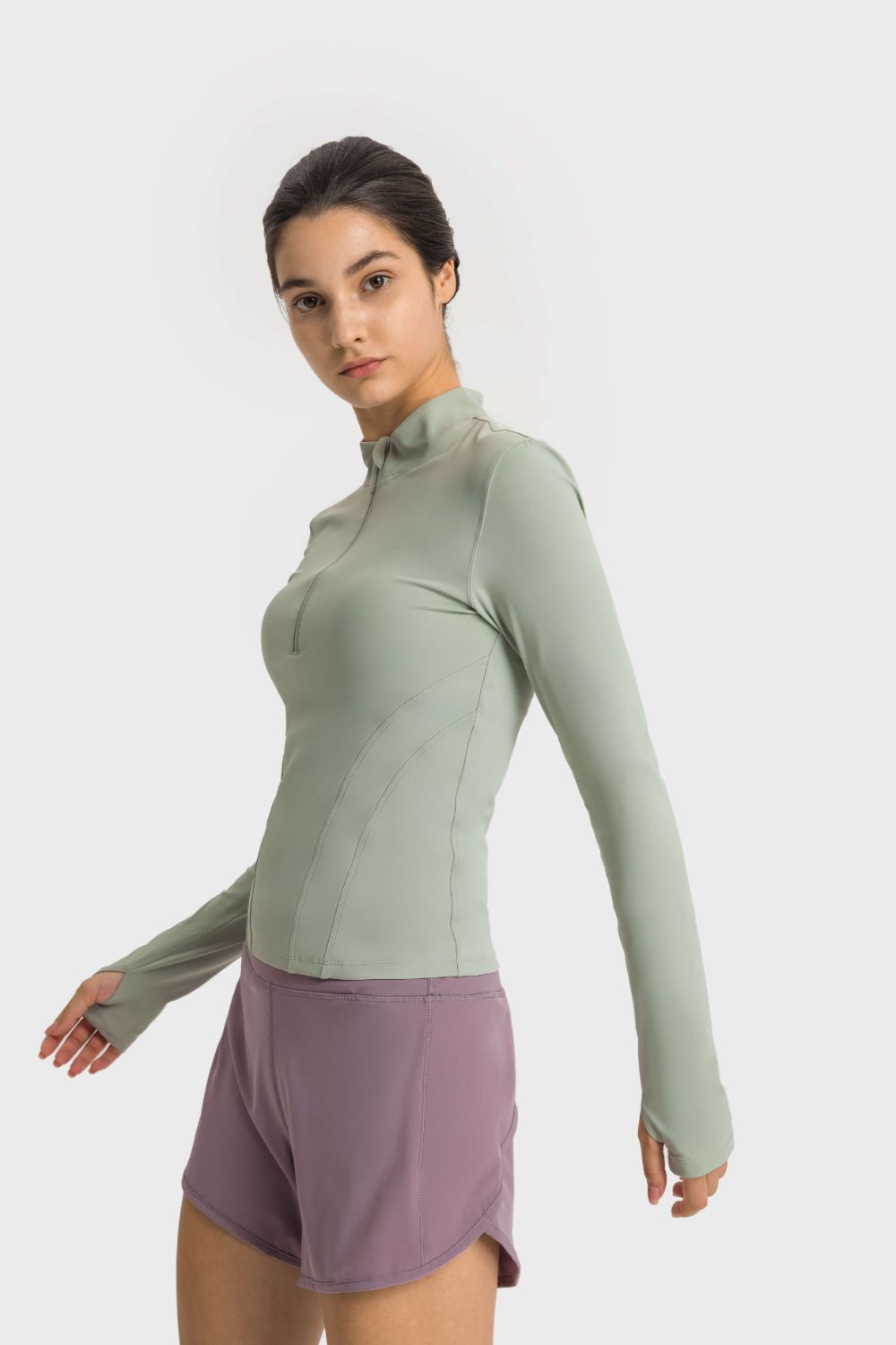 Beach Rose Co.Half Zip Thumbhole Sleeve Sports Top