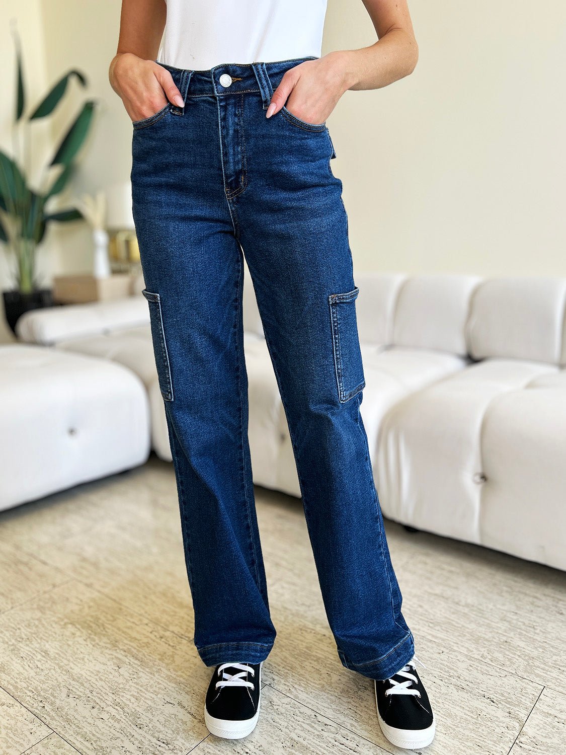 Judy BlueDark Wash High Waist Straight Leg Cargo Jeans